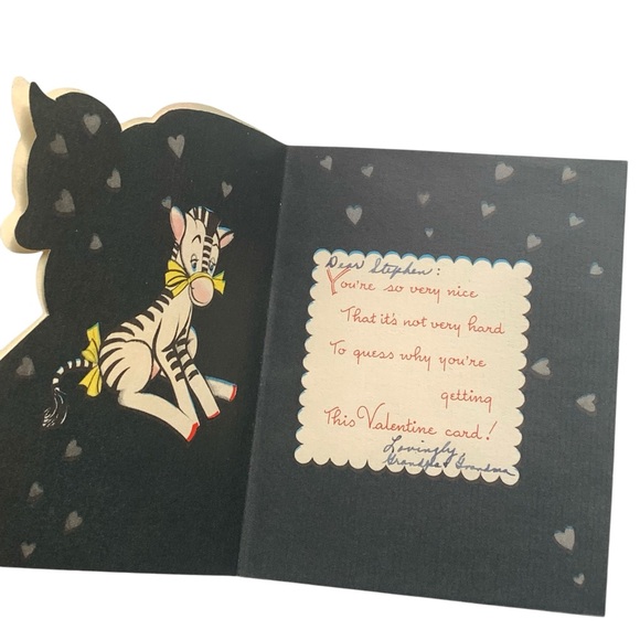 Vintage 1940’s Era Zebra Valentine Card by American Greeting Card Baby Card - Picture 2 of 7